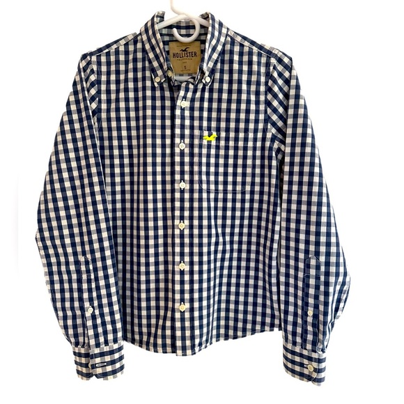 Other - HOLLISTER~ Men’s Blue and White Long Sleeve Checkered Button-Up Shirt size S
